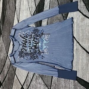 CRASH & BURN RHINESTONES DRIPPING ROSES NOTCH-NECK BURN-OUT LONG-SLEEVE …